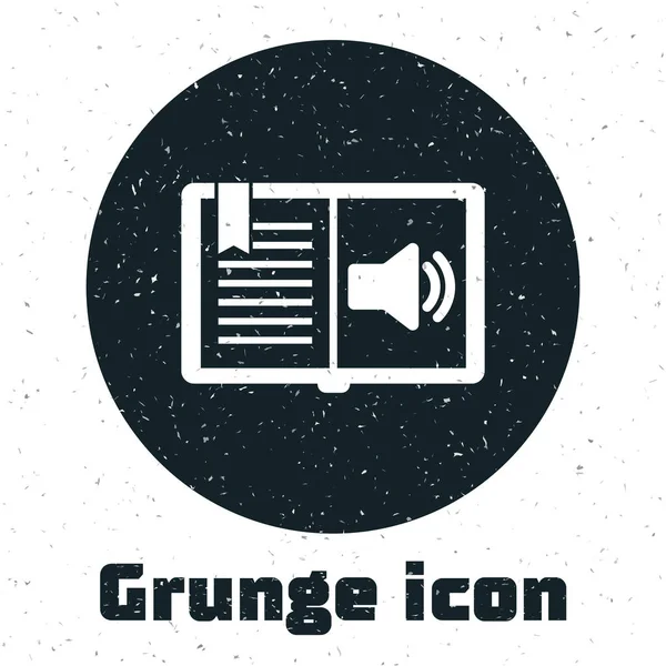 Grunge audio boek icoon geïsoleerd op witte achtergrond. Audio gids ondertekenen. Online Leerconcept. Vector illustratie — Stockvector