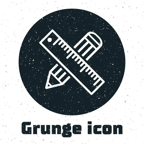 Grunge gekruiste liniaal en potloodpictogram geïsoleerd op witte achtergrond. Symbool voor rechttrekken. Teken-en educatieve tools. Vector illustratie — Stockvector