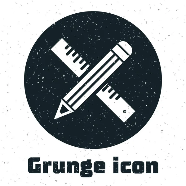 Grunge Règle croisée et icône crayon isolée sur fond blanc. Symbole du rebord droit. Outils de dessin et d'éducation. Illustration vectorielle — Image vectorielle