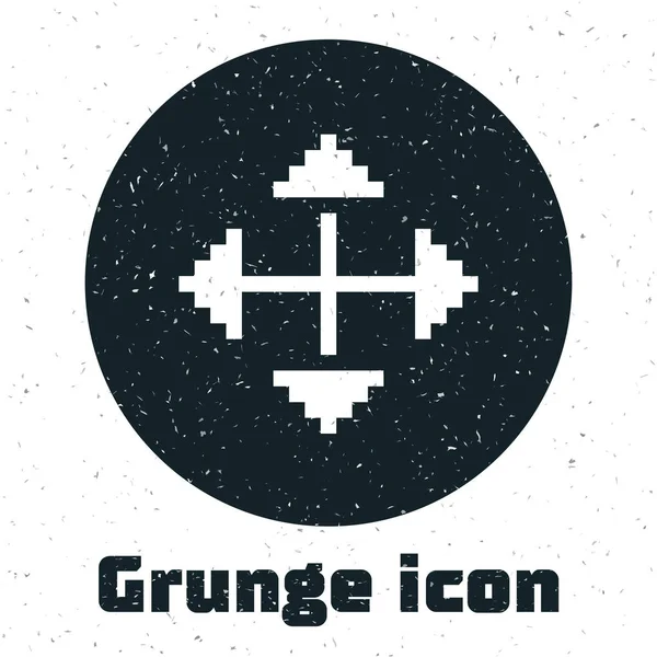 Grunge-Pixelpfeile in vier Richtungen sind auf weißem Hintergrund isoliert. Cursor bewegt Zeichen. Vektorillustration — Stockvektor