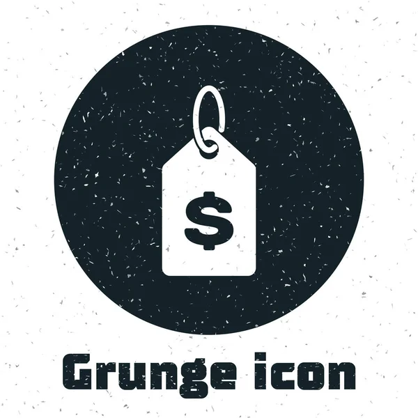 Grunge Price tag com ícone de dólar isolado no fundo branco. Distintivo por preço. Venda com símbolo de dólar. Desconto de marca promocional. Ilustração vetorial — Vetor de Stock