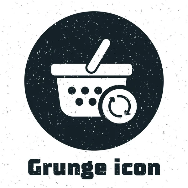 Grunge Refresca el icono de la cesta de la compra aislado sobre fondo blanco. Concepto de compra en línea. Señal de entrega. Actualiza la cesta del supermercado. Ilustración vectorial — Vector de stock