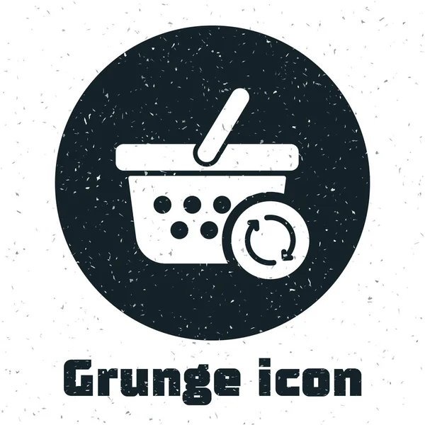 Grunge Refresh Shopping basket pictogram geïsoleerd op witte achtergrond. Online koop concept. Leveringsservice ondertekenen. Update supermarkt mand. Vector illustratie — Stockvector