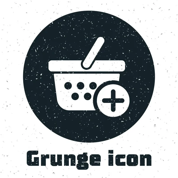 Grunge zum Warenkorb-Symbol auf weißem Hintergrund hinzufügen. Online-Kaufkonzept. Lieferservice-Schild. Supermarkt-Warenkorb Symbol. Vektorillustration — Stockvektor