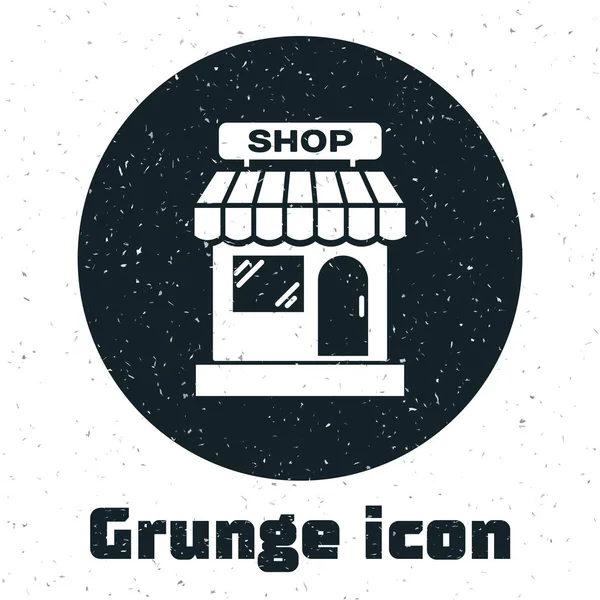 Grunge Shopping building or market store icon isolated on white background. Shop construction. Vector Illustration — Stock Vector