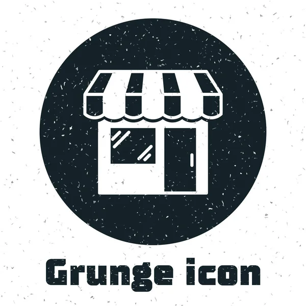 Grunge Edificio de compras o icono de la tienda de mercado aislado sobre fondo blanco. Construcción de tiendas. Ilustración vectorial — Vector de stock