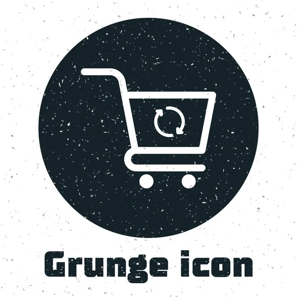 Grunge Обновить корзину значок изолирован на белом фоне. Концепция онлайн-покупки. Знак службы доставки. Обновление символа корзины супермаркета. Векторная миграция — стоковый вектор