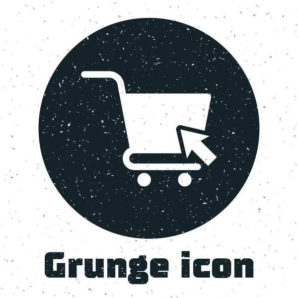 Grunge Shopping cart with cursor icon isolated on white background. Online buying concept. Delivery service sign. Supermarket basket symbol. Vector Illustration — Stock Vector