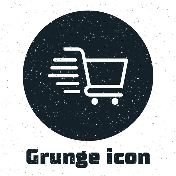 Grunge Warenkorb-Symbol isoliert auf weißem Hintergrund. Online-Kaufkonzept. Lieferservice-Schild. Supermarkt-Warenkorb Symbol. Vektorillustration — Stockvektor