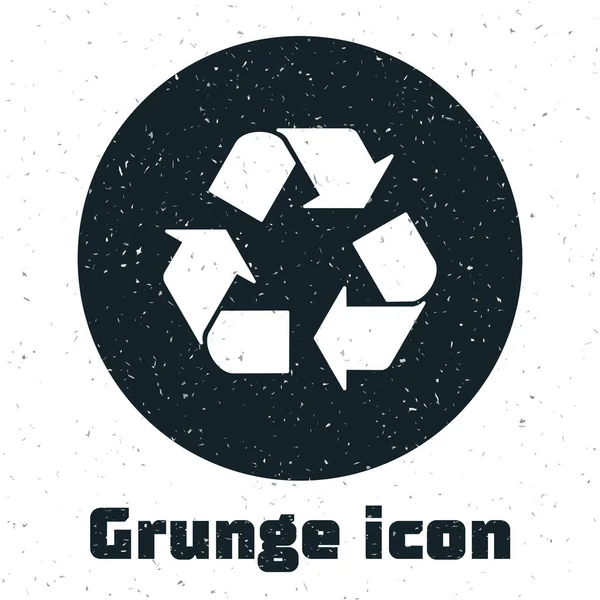 Значок "Grunge Recycle" изолирован на белом фоне. Круглая иконка стрелки. Окружающая среда пригодна для переработки. Векторная миграция — стоковый вектор