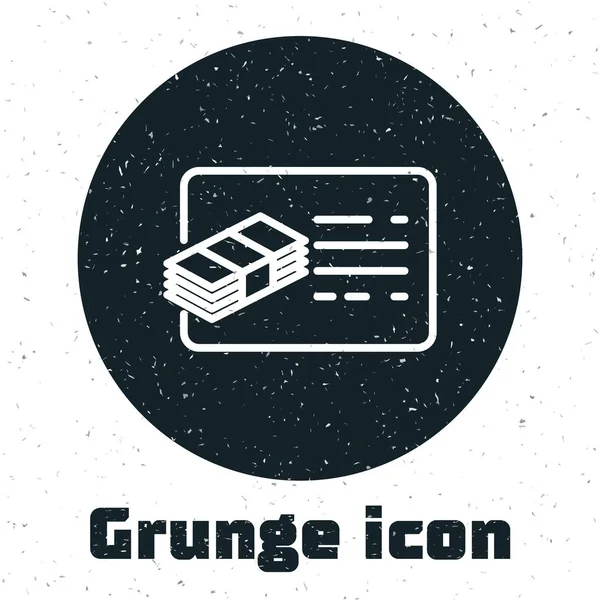 Grunge Financial Document Line Icon isoliert auf weißem Hintergrund. Rechnung und Geld Ikone. Haushaltsplanung, Geldsparen und Schuldenrückzahlungskonzept. Vektorillustration — Stockvektor