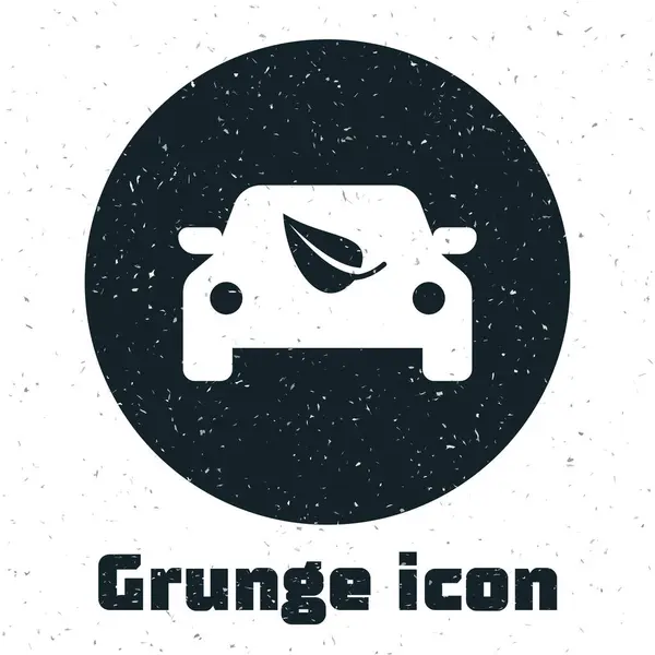 Grunge Eco voiture concept drive avec icône feuille isolé sur fond blanc. Symbole voiture énergie verte. Illustration vectorielle — Image vectorielle