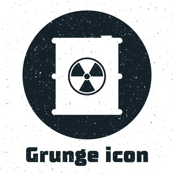Grunge radioaktív hulladékot a hordó ikon elszigetelt fehér háttérrel. Toxikus KEG. Radioaktív hulladékkibocsátás, környezetszennyezés. Vektoros illusztráció — Stock Vector