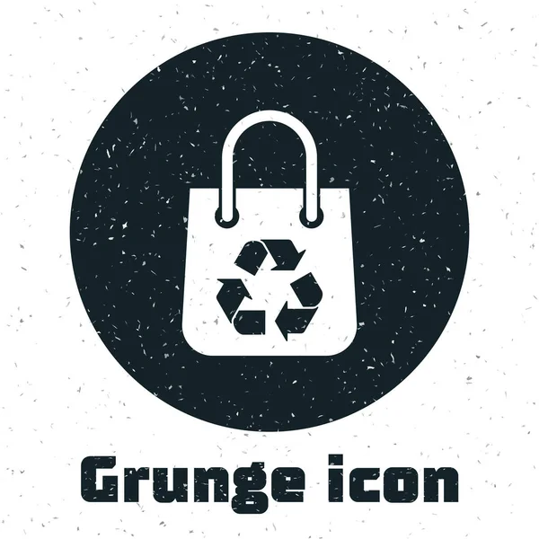 Bolsa de compras Grunge Paper con icono de reciclaje aislado sobre fondo blanco. Bolsa con símbolo de reciclaje. Ilustración vectorial — Vector de stock
