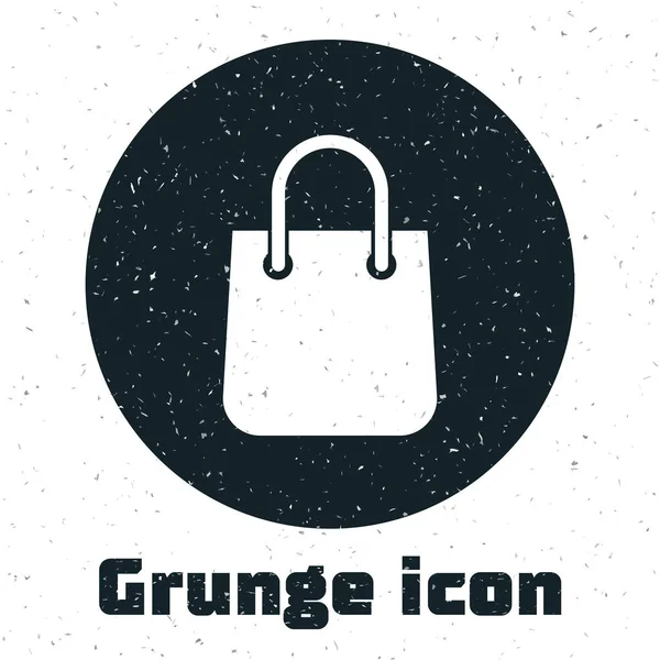Grunge torba na zakupy ikona na białym tle. Znak paczki. Ilustracja wektorowa — Wektor stockowy