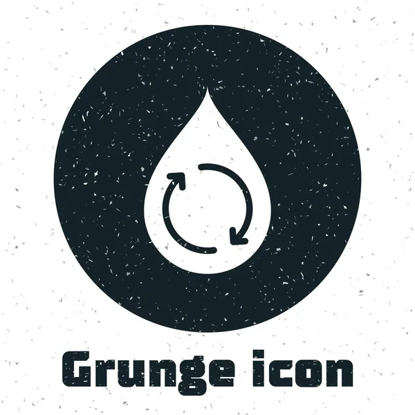 Grunge Reciclar limpio icono de aqua aislado sobre fondo blanco. Gota de agua con reciclaje de letreros. Ilustración vectorial — Archivo Imágenes Vectoriales