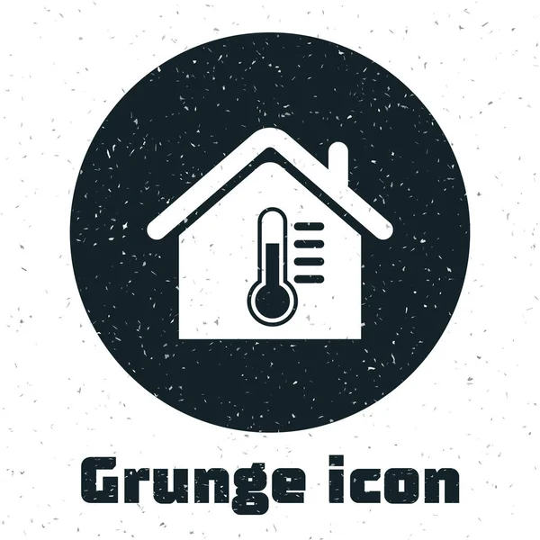 Icono de temperatura Grunge House aislado sobre fondo blanco. Icono del termómetro. Ilustración vectorial — Vector de stock