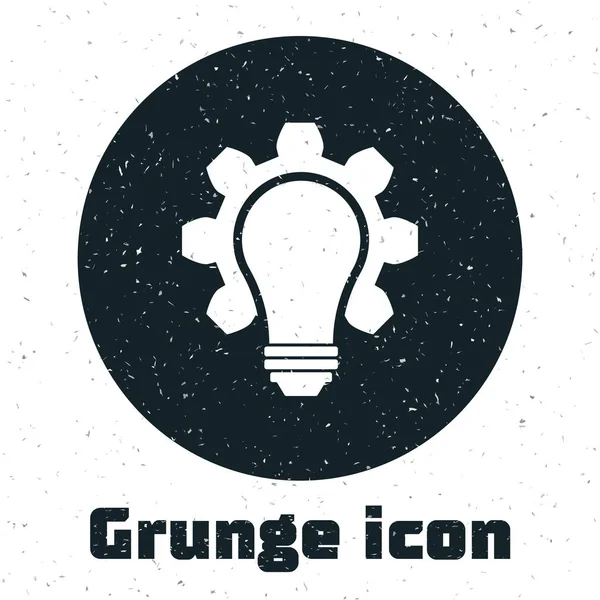 Grunge villanykörte és a sebességváltó ikon elszigetelt fehér alapon. Innovációs koncepció. Üzleti ötletem. Vektoros illusztráció — Stock Vector