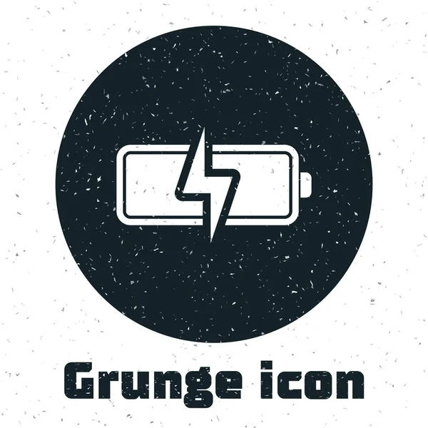 Grunge Battery icon isolated on white background. Lightning bolt symbol. Vector Illustration — Stock Vector