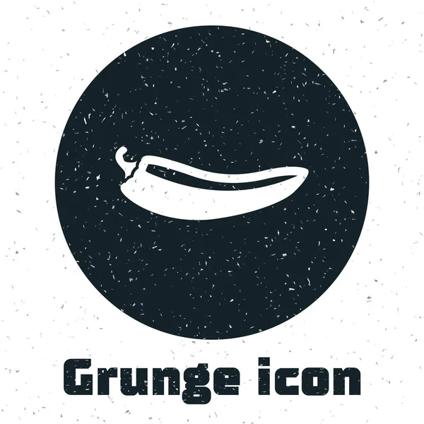 Grunge Chili Pepper Pod Symbol isoliert auf weißem Hintergrund. Design für Lebensmittel, kulinarische Produkte, Gewürz- und Gewürzpaket, Kochbuch. Vektorillustration — Stockvektor