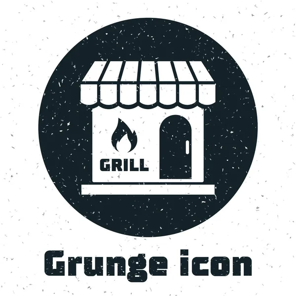 Grunge Barbecue shopping building or market store icon isolated on white background. BBQ grill party. Shop construction. Vector Illustration — Stock Vector