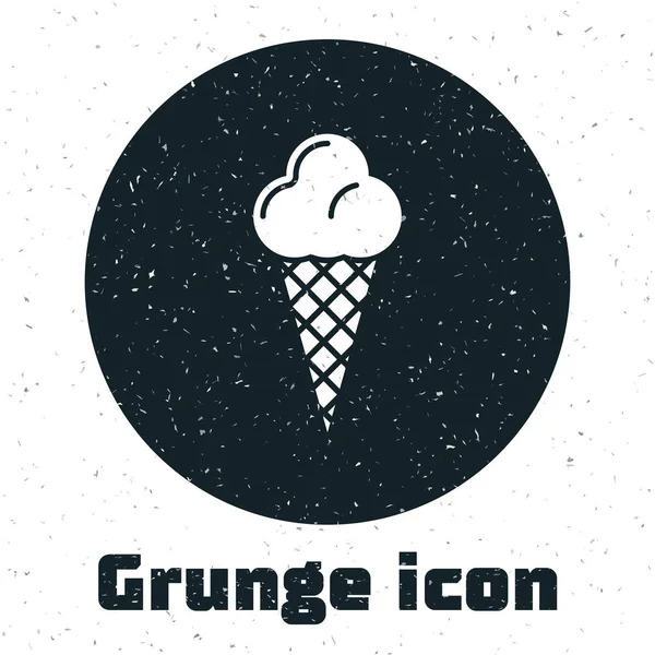 Grunge fagylaltot a Waffle kúp ikon elszigetelt fehér háttér. Édes szimbólum. Vektoros illusztráció — Stock Vector