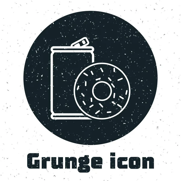 Grunge Aluminium peut soda et beignet icône isolé sur fond blanc. Symbole de restauration rapide. Illustration vectorielle — Image vectorielle