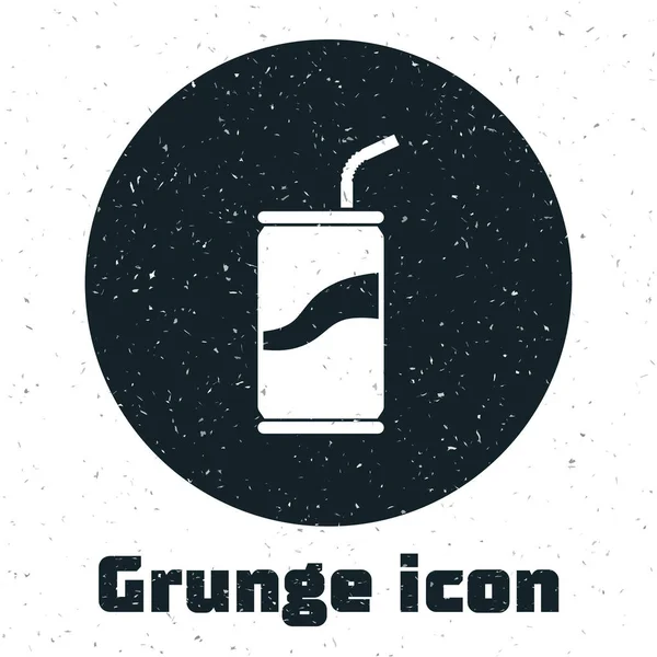 Grunge Soda може з піктограмою питної соломи ізольовано на білому тлі. Векторна ілюстрація — стоковий вектор