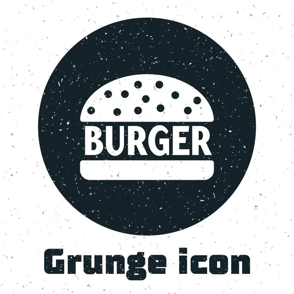 Grunge Burger simgesi beyaz arka plan üzerinde izole. Hamburger simgesi. Cheeseburger sandviç işareti. Vektör İllüstrasyonu — Stok Vektör