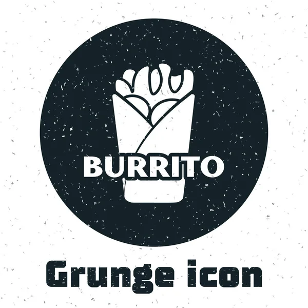 Grunge Burrito simgesi beyaz arka plan üzerinde izole. Geleneksel Meksika fast food'u. Vektör İllüstrasyonu — Stok Vektör