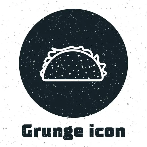 Grunge taco a tortilla ikon elszigetelt fehér háttérben. Hagyományos mexikói gyorsétterem. Vektoros illusztráció — Stock Vector