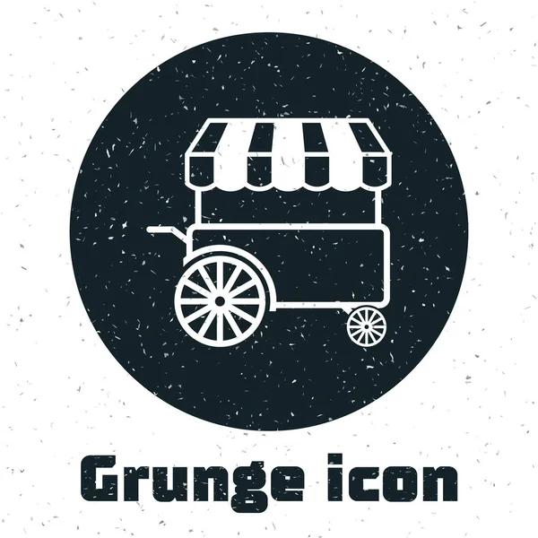 Grunge-Fast-Food-Wagen mit Markisensymbol isoliert auf weißem Hintergrund. Stadtkiosk. Vektorillustration — Stockvektor