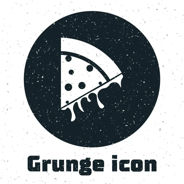 Grunge-Stück Pizza-Ikone isoliert auf weißem Hintergrund. Vektorillustration — Stockvektor