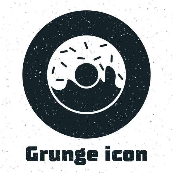 Donut Grunge avec icône glaçure douce isolée sur fond blanc. Illustration vectorielle — Image vectorielle