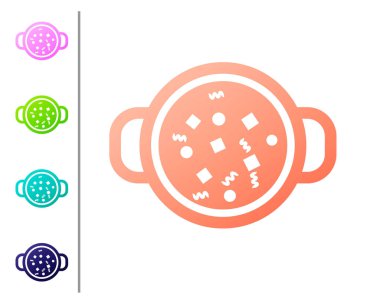 Beyaz arka plan üzerinde izole pot simgesi Coral Pişirme çorbası. Kaynatın veya güveç gıda sembolü. Renk simgelerini ayarlayın. Vektör İllüstrasyonu
