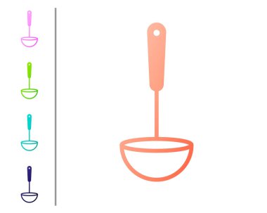 Mercan Mutfak kepçe simgesi beyaz arka plan üzerinde izole. Pişirme aleti. Çatal kaşık işareti. Renk simgelerini ayarlayın. Vektör İllüstrasyonu