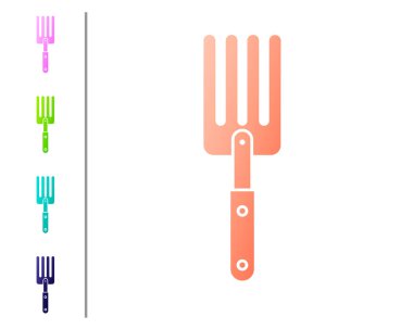 Mercan Bahçesi çatal simgesi beyaz arka plan üzerinde izole. Pitchfork simgesi. Bahçecilik, tarım, tarım için bir araç. Renk simgelerini ayarlayın. Vektör İllüstrasyonu