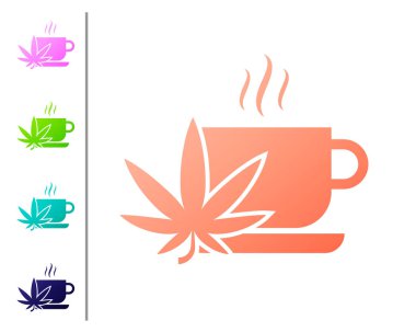 Beyaz arka plan üzerinde izole esrar veya esrar yaprağı simgesi ile Coral Cup çay. Marihuana yasallaştırma. Kenevir sembolü. Renk simgelerini ayarlayın. Vektör İllüstrasyonu
