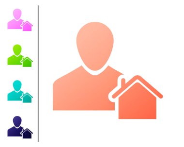 Mercan Emlakçı simgesi beyaz arka plan üzerinde izole. Ev alıyorum. Renk simgelerini ayarlayın. Vektör İllüstrasyonu