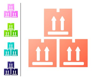 Beyaz arka planda izole trafik sembolü simgesi ile Coral Cardboard kutusu. Kutu, paket, paket tabelası. Teslimat, nakliye ve nakliye. Renk simgelerini ayarlayın. Vektör İllüstrasyonu