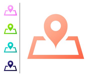 Beyaz arka planda yalıtılmış perspektif simgesinde harita kağıdında Coral Placeholder. Renk simgelerini ayarlayın. Vektör İllüstrasyonu