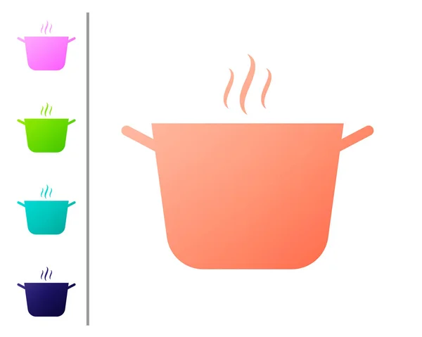 Icône de casserole de corail isolé sur fond blanc. Faire bouillir ou ragoût symbole de la nourriture. Définir des icônes de couleur. Illustration vectorielle — Image vectorielle