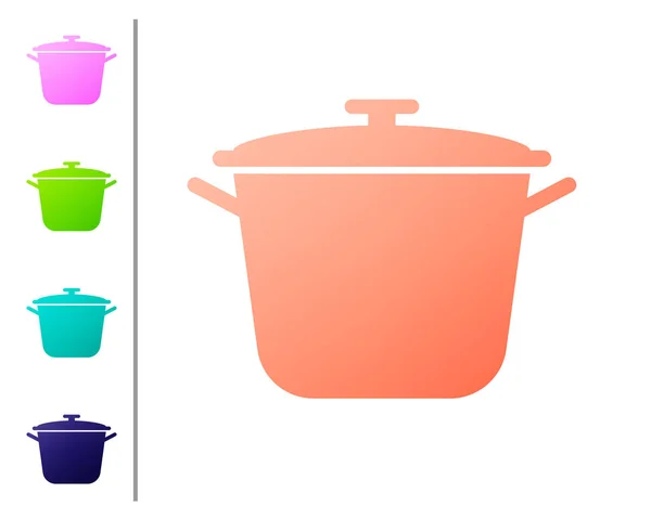 Coral Cooking Pot ikon isolerad på vit bakgrund. Koka eller gryta mat symbol. Ange färg ikoner. Vektor illustration — Stock vektor