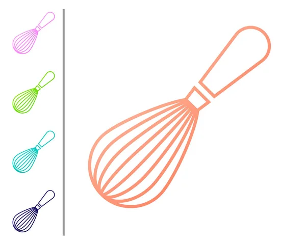 Icono de batidor Coral Kitchen aislado sobre fondo blanco. Utensil de cocina, batidor de huevos. Signo de cubertería. Comida mezcla símbolo. Establecer iconos de color. Ilustración vectorial — Archivo Imágenes Vectoriales