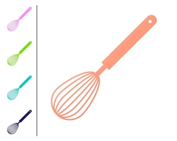 Icono de batidor Coral Kitchen aislado sobre fondo blanco. Utensil de cocina, batidor de huevos. Signo de cubertería. Comida mezcla símbolo. Establecer iconos de color. Ilustración vectorial — Archivo Imágenes Vectoriales