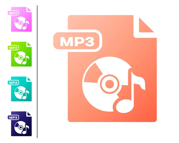 Koraal MP3 bestand document. Download mp3 knop icoon geïsoleerd op witte achtergrond. MP3-muziek formaat teken. MP3-bestand symbool. Kleur pictogrammen instellen. Vector illustratie — Stockvector