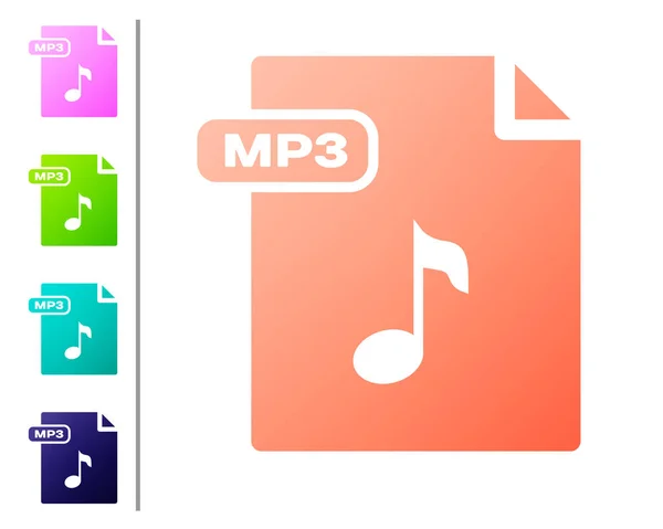 コーラル Mp3 ファイル ドキュメント。白い背景に隔離されたmp3ボタンアイコンをダウンロードします。Mp3 音楽フォーマット記号。Mp3 ファイルシンボル。カラーアイコンを設定します。ベクトルイラストレーション — ストックベクタ