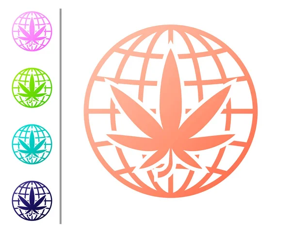 Coral Legalize Marihuana oder Cannabis Globus Symbol isoliert auf weißem Hintergrund. Hanf-Symbol. Farbsymbole setzen. Vektorillustration — Stockvektor