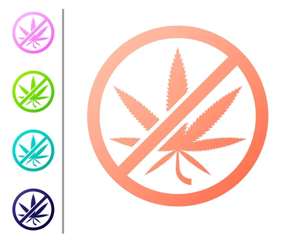 Korall Stoppa marijuana eller cannabis blad ikon isolerad på vit bakgrund. Ingen rökning av marijuana. Hampa symbol. Sätt färg ikoner. Vektor Illustration — Stock vektor