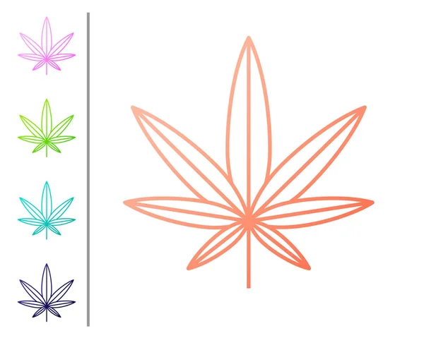 Coral Medical marijuana ou ícone de folha de cannabis isolado no fundo branco. Símbolo de cânhamo. Definir ícones de cor. Ilustração vetorial —  Vetores de Stock